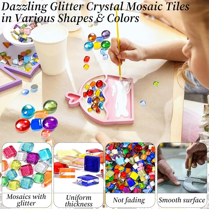 2400 Pcs Colorful Irregular Crystal Mosaic Tiles, 4.4lb Tiny Mosaic Tile DIY - Image 4