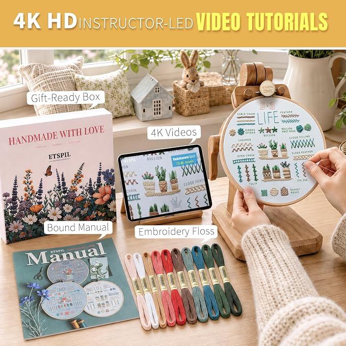 ETSPIL Embroidery Kit for Beginners, 4K Step-by-Step Video, Gift | 33 Stitches - Image 2
