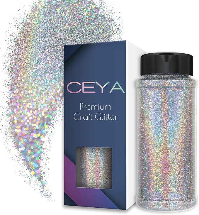 Ceya 3.8oz/ 110g Holographic Ultra Fine Glitter Powder Laser Silver Glitter by CEYA