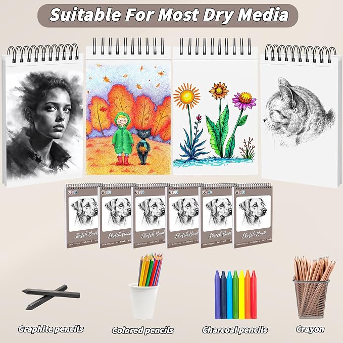 6 Pcs Sketchbook Bulk 9 x 12 In 600 Sheets Top Spiral Bound Sketch Pad Drawing - Image 3
