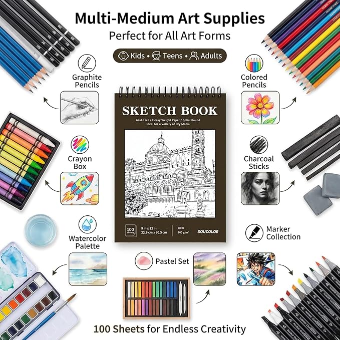 Soucolor Sketchbook 8.5x11, 100 Sheets Thick Acid-Free Drawing Paper | - Image 2