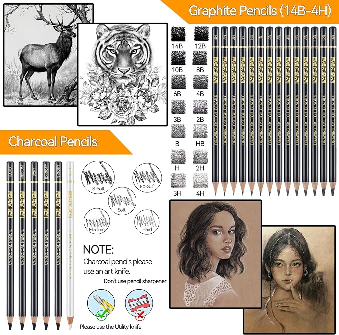 KALOUR 26-Piece Professional Sketch Pencil Set, 4H to 14B Graphite Pencils | - Image 3