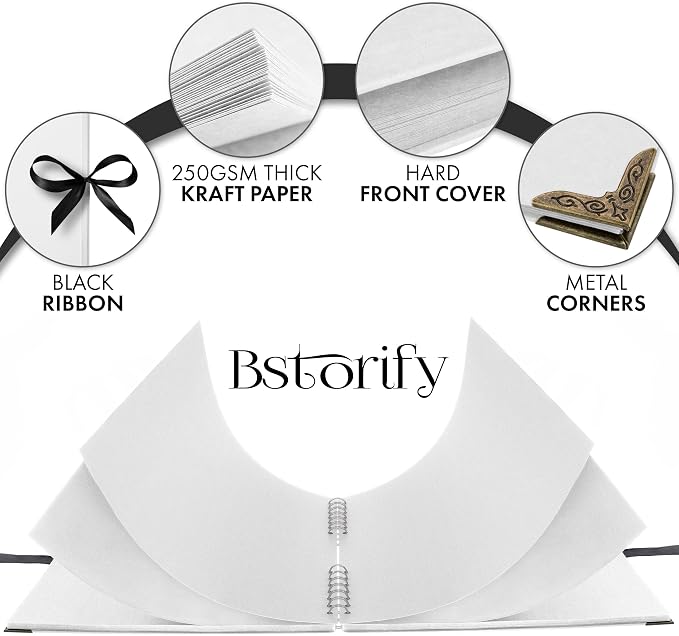 Bstorify 10 x 10 Inches Scrapbook Album 70 Pages White Thick Kraft Paper Corner - Image 2