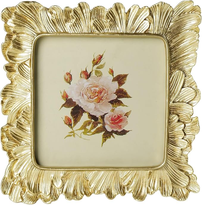 Cuspin Gold Picture Frame 5x5 Frames, Vintage Ornate Frame Palm Leaves Textured - Image 8
