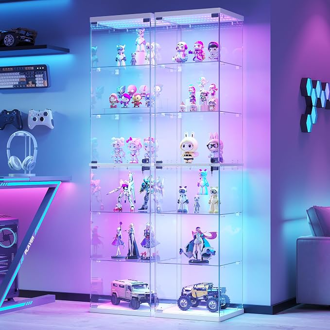 Dystler 6-Tier Glass Display Cabinet, RGB LED Lights & Lock | 66.9" Display Case - Image 8