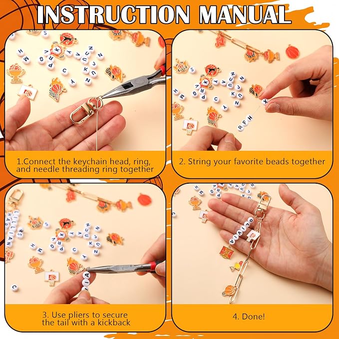 CraftyDream 558 Pcs Basketball Keychain Making Kit DIY Basketball Charms Letter - Image 3