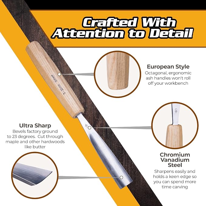 Schaaf Tools Hand-Sharpened Wood Carving Tools Set of 7 Chisels and Gouges - Image 5