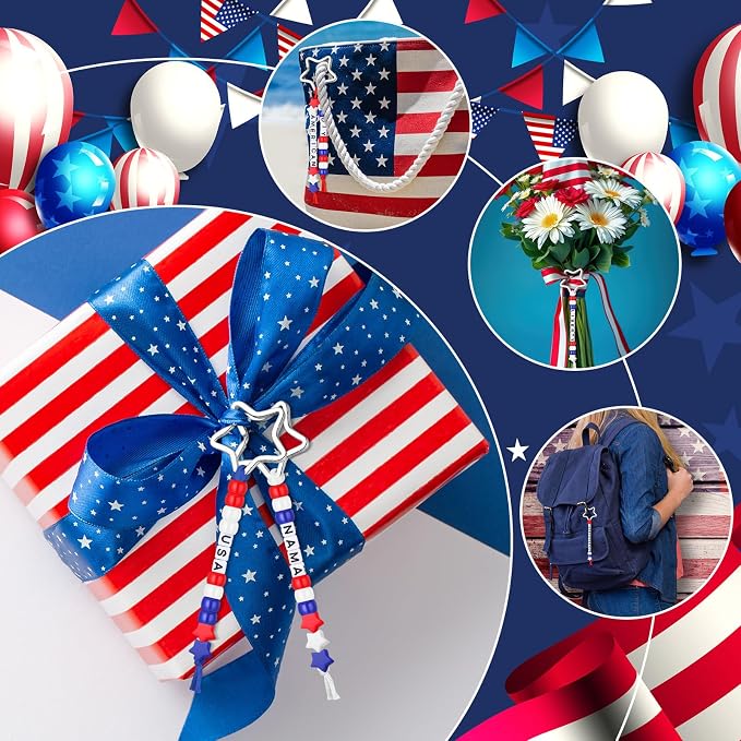 Landical 564 Pcs Patriotic Keychain DIY Making Kit Star Bead Keychain Kit - Image 5