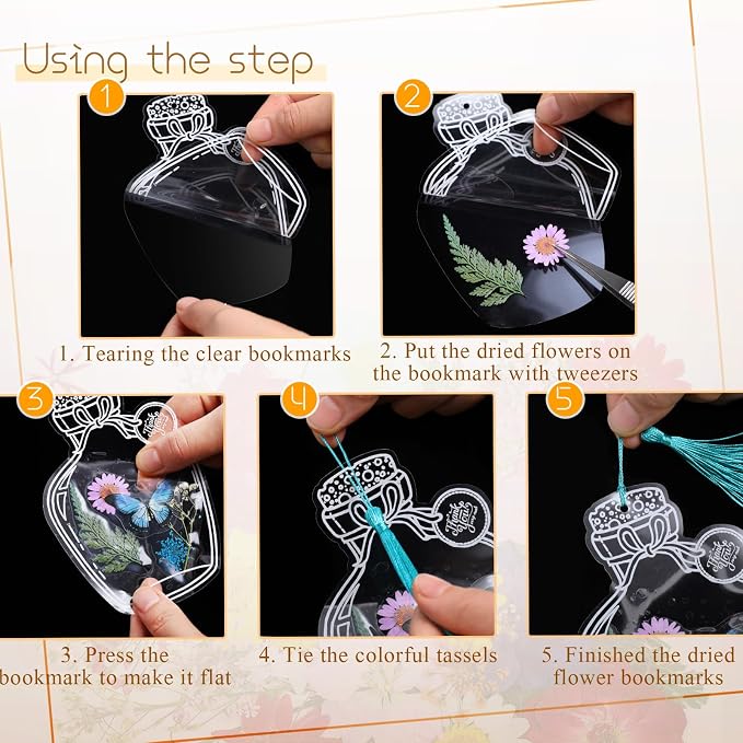 TaoBary 91 Pcs DIY Handmade Transparent Dried Flower Bookmark Set Include - Image 3