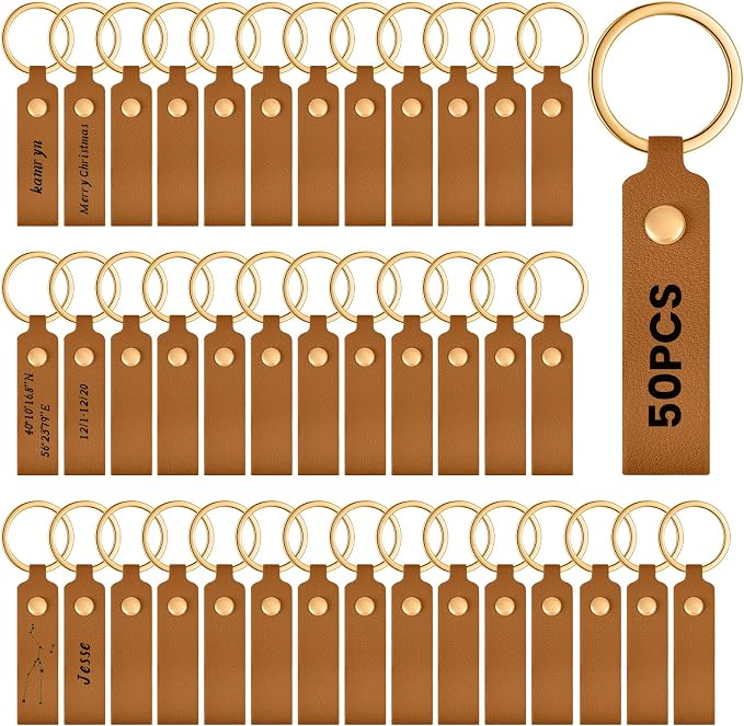Wavyknot 50 Pcs PU Leather Keychain Blanks Bulk Laser Engraving Blanks Keychain by Wavyknot