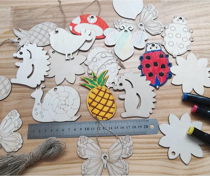 70PCS Pastoral Unfinished Blank Wooden Cutouts Craft - Image 7