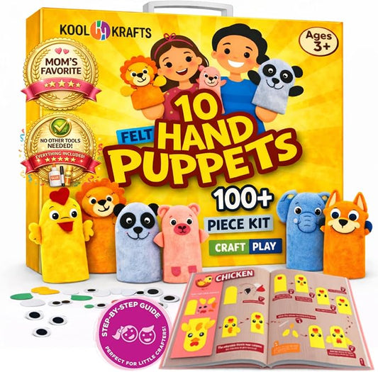 Hand Puppet Kit – Make Your Own Animal Characters, 10 Felt Pieces, Simple by KoolKrafts