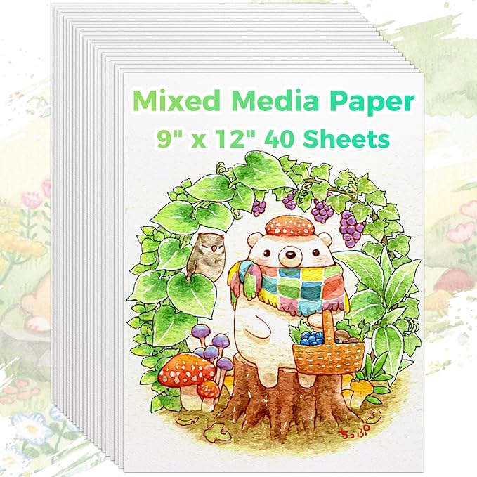 Mixed Media Paper 9" x 12", 40 Sheets Multipurpose White Loose Drawing Paper | by Donyang