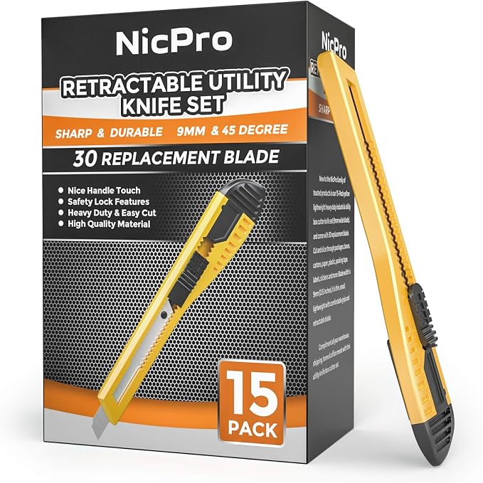Nicpro 15 PCS Utility Knife Box Cutters Retractable Razor Knife 9mm - Image 7