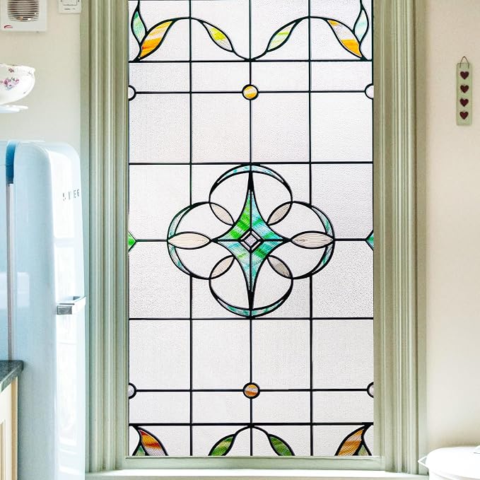 OHTMERU 3D Stained Glass Window Privacy Film, Heat Control UV Blocking Static by OHTMERU