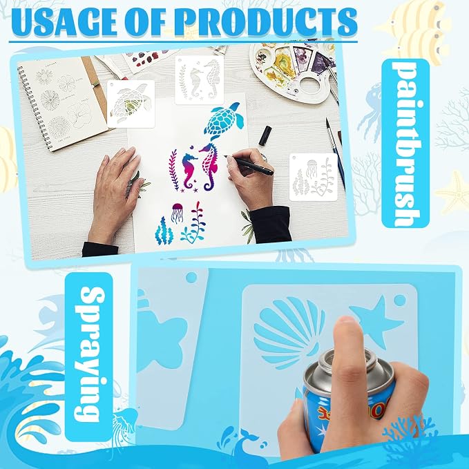Augshy 56 Pieces Small Summer Sea Ocean Beach Stencils - Image 4