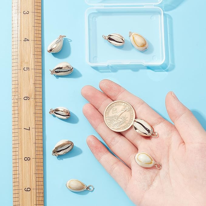 SUNNYCLUE 1 Box 10Pcs Natural Cowrie Shell Charms Oval Spiral Shell Seashell - Image 3