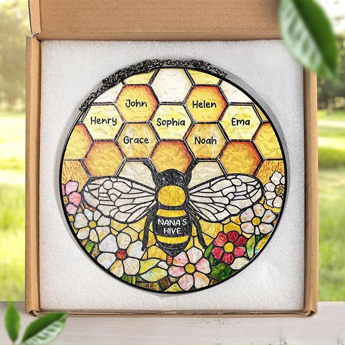 LOVELYPOD Custom Grandma’s Bee Stained Glass Sun Catcher, Personalized Window - Image 2
