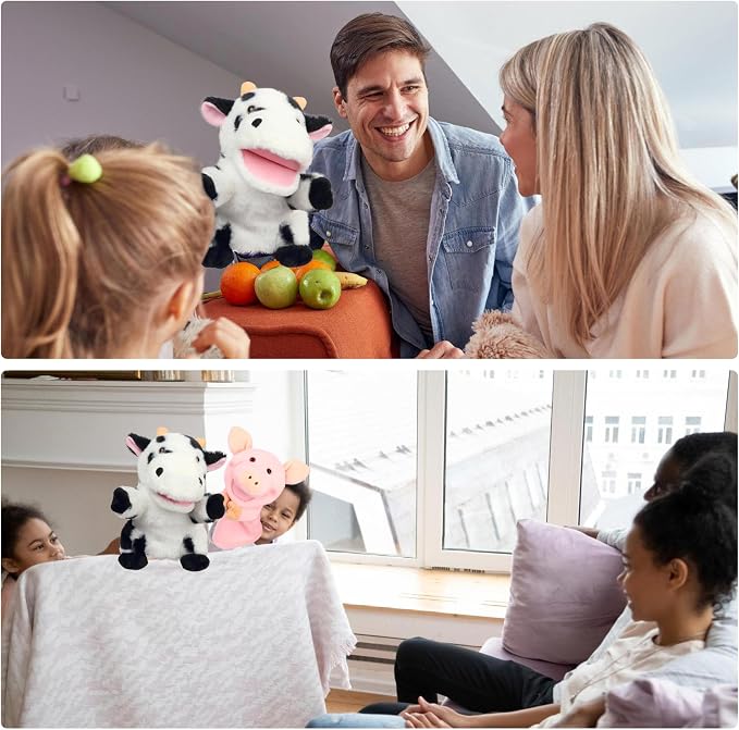 Easfan Cow Hand Puppet with Movable Mouth Interactive Storytelling Cute Soft - Image 3