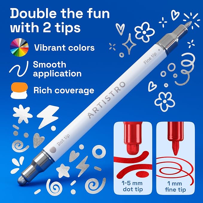ARTISTRO 24 Metallic Dual-Tip Acrylic Paint Markers – Paint Pens Set - Image 3
