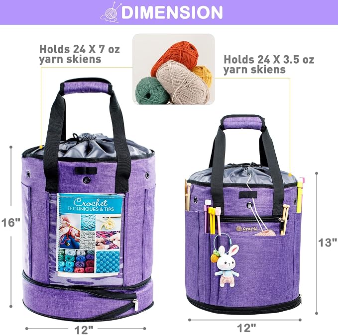 MYBAGZING Expandable Yarn Storage Organizer, Crochet Bag & Yarn Tote - Image 4