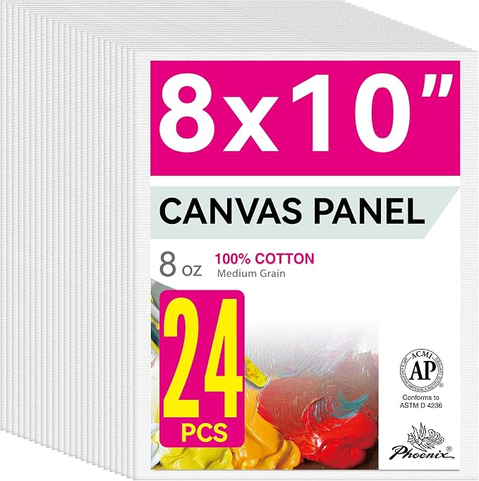 PHOENIX Painting Canvas Panels 8x10 Inch, 24 Bulk Pack - 8 Oz Triple Primed by PHOENIX