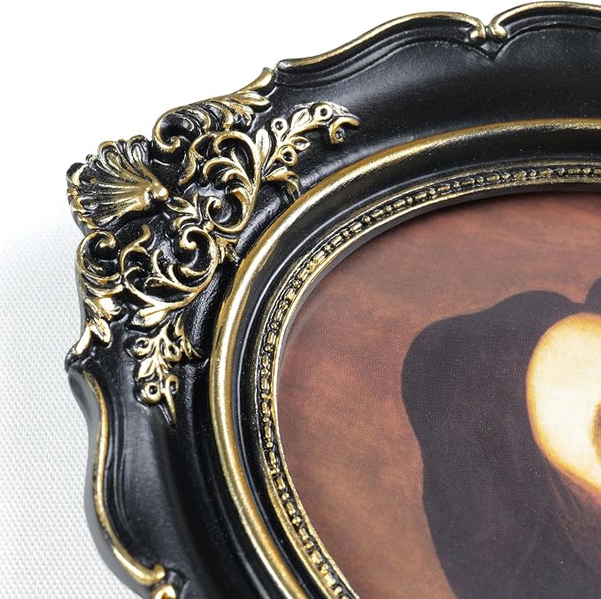 Cuspin 4x6 Oval Picture Frame, Vintage Ornate Baroque Black and Gold Resin - Image 5
