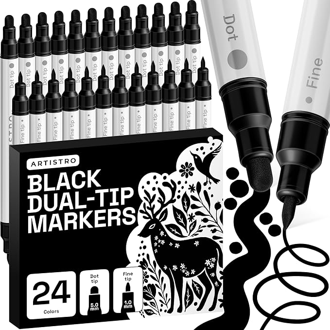 ARTISTRO 24 Black Dual-Tip Acrylic Paint Markers – Paint Pens Set by ARTISTRO