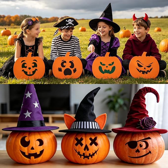 40 PCS Halloween Painting Stencils, 6 Inch Plastic Reusable Pumpkin Faces - Image 5