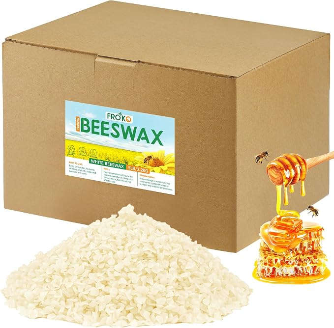 FROKO White Natural Beeswax Pellets 5LB, Organic Beeswax, Beeswax by FROKO