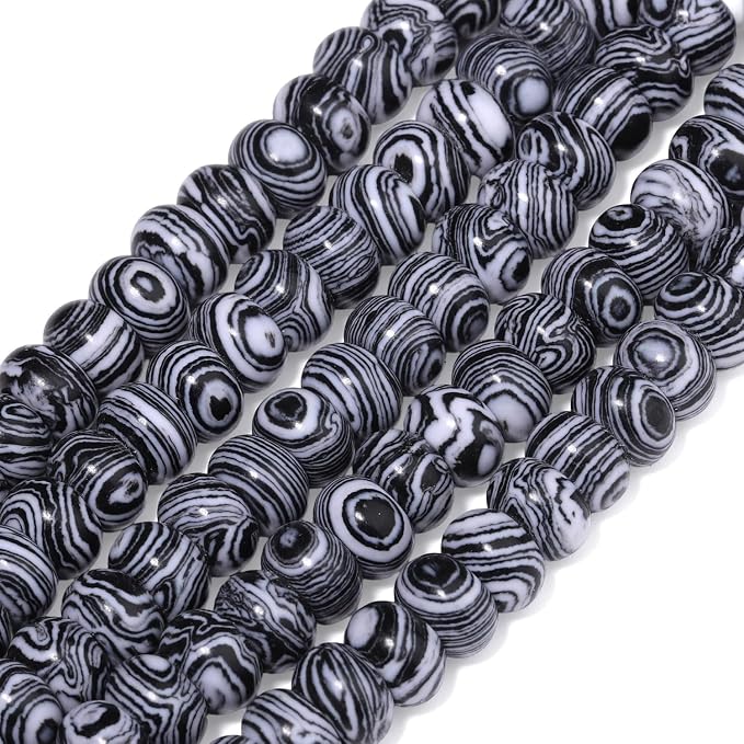 Songxi 5x8mm Natural Black and White Peacock Stone Rondelle Beads, Gemstone - Image 3