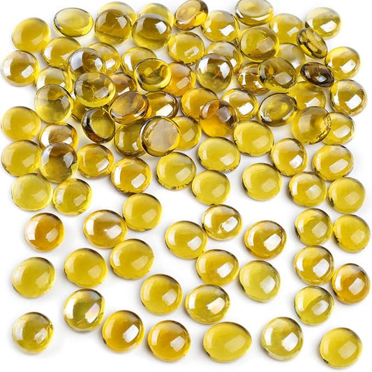 FUTUREPLUSX 1 LB Yellow Glass Marbles, Flat Marbles Glass Beads Vase | by FuturePlusX