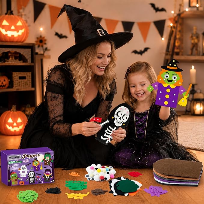 WATINC 6Pcs Halloween Hand Puppet Making Kit, Felt Sock Puppet Toys | Art Craft - Image 5