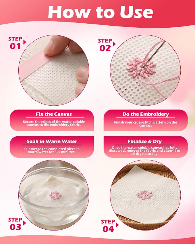 Zplontya 5 Pack Water Soluble Cross Stitch Canvas – 14 Count Embroidery - Image 4