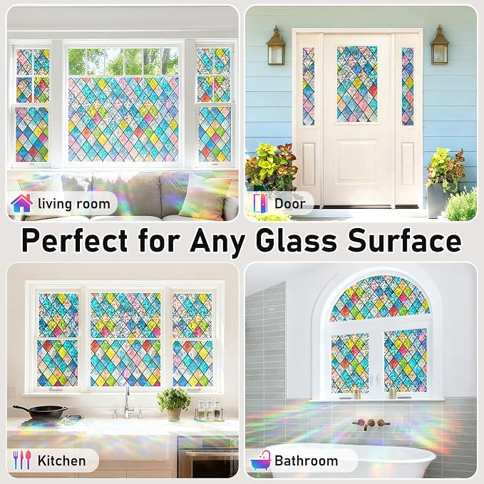 Sunbaby Window Privacy Film Stained Glass Decorative Rainbow Window Cling - Image 6