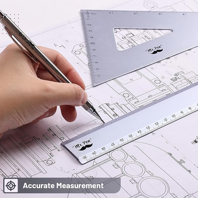 Mr. Pen- Metal Geometry Kit, 4 Pack, 45° & 30°/60° Set Squares | 6" Protractor - Image 6
