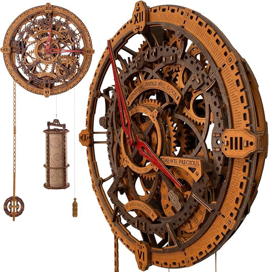 WOODEN.CITY Steampunk 3D Puzzle Clock – DIY Mechanical Wall Clock Kit by WoodenCity