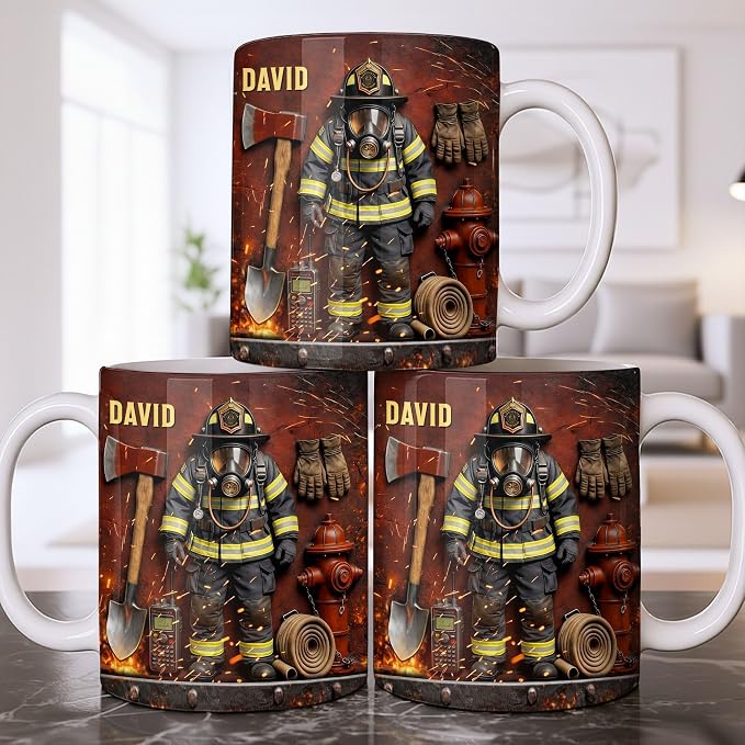 Personalized Firefighter Gifts for Men Dad Custom Name Mug, Fireman Gear Design - Image 8