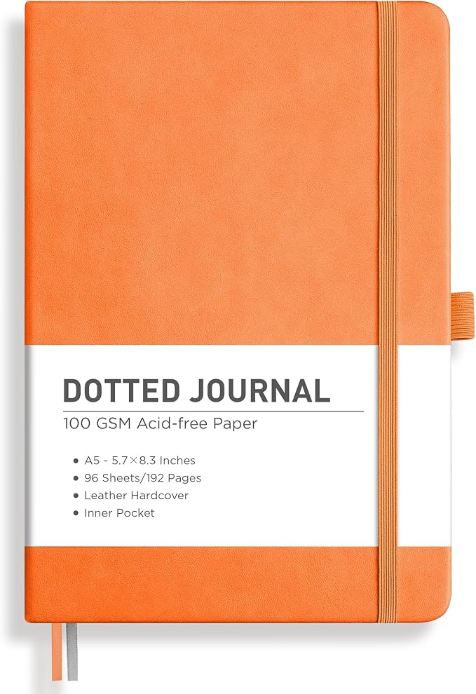 RETTACY Dotted Journal Notebook, 192 Pages, A5 Medium Size | Leather Hardcover by RETTACY