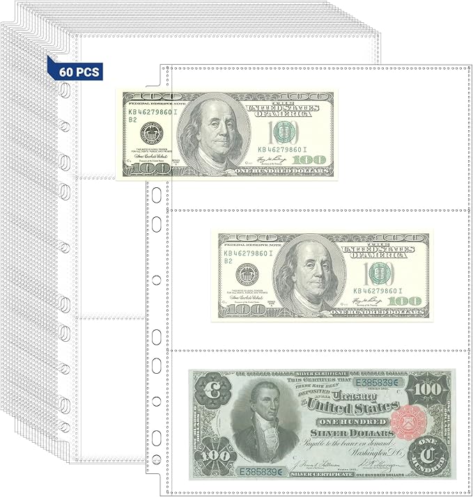 360 Pockets Acid Free Currency Sleeves, 60 Pack Dollar Bill Sleeves by ENPOINT