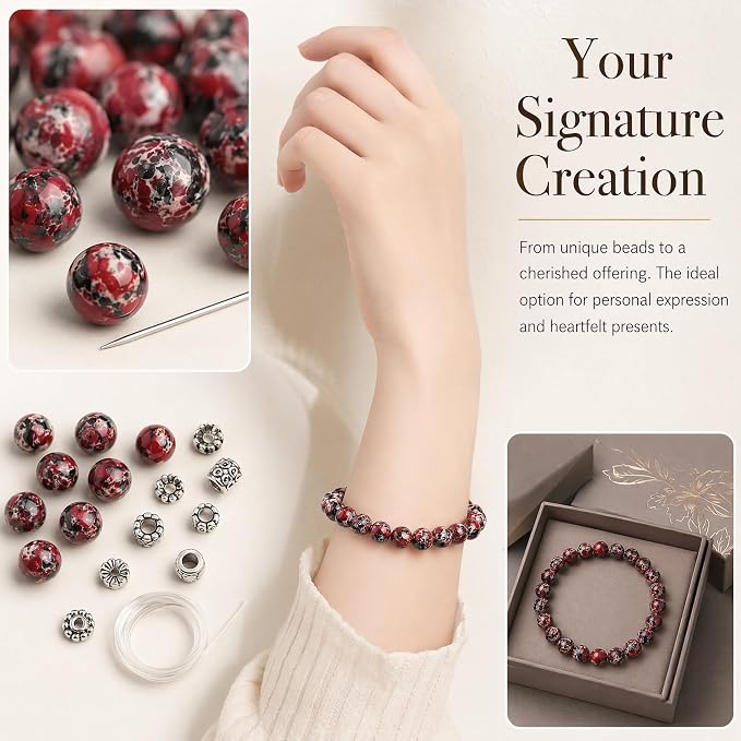 60pcs Black Red White Imperial Jasper Gemstone Beads，6mm Round Loose Stone Beads - Image 4