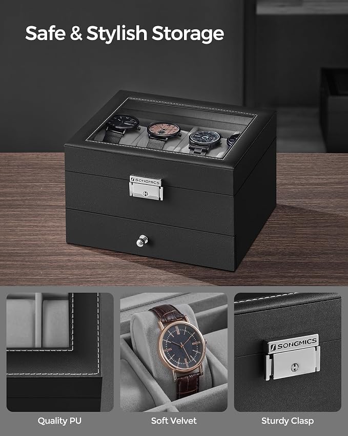 SONGMICS Watch Box, 8-Slot Watch Case Organizer - Image 3