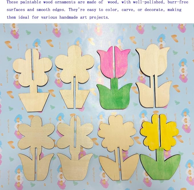 40PCS 3D Unfinished Blank Flower Wooden Cutouts Craft - Image 4