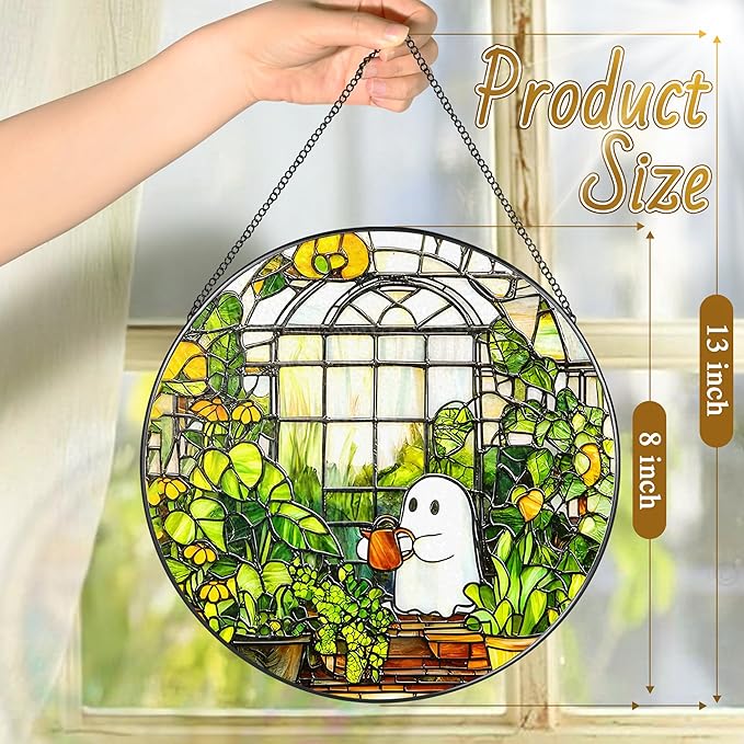 8'' Halloween Ghost Greenhouse Sun Catcher Ornament, Stained Glass Window - Image 4