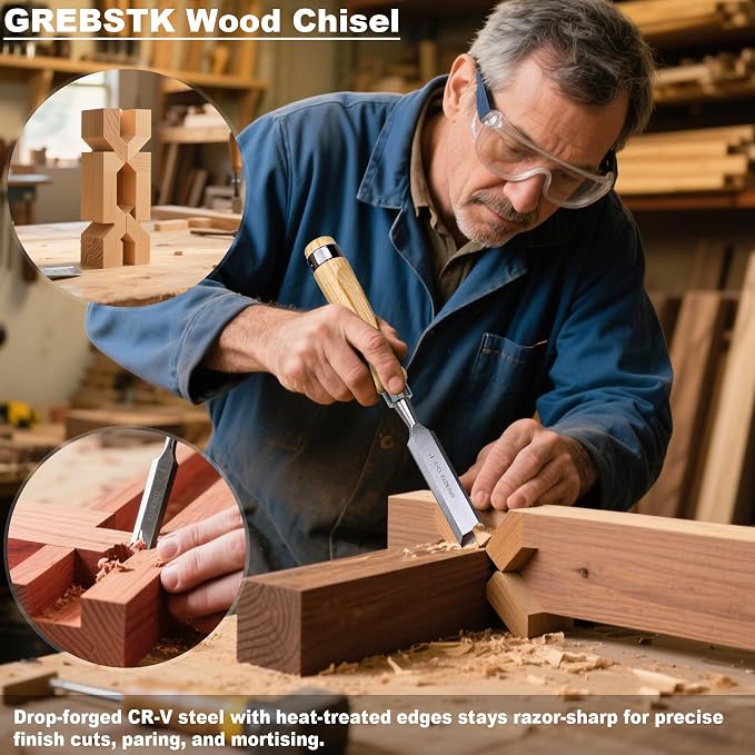 GREBSTK 4-Piece Ultra-Sharp Wood Chisel Set, CR-V Steel Beveled Blades - Image 6
