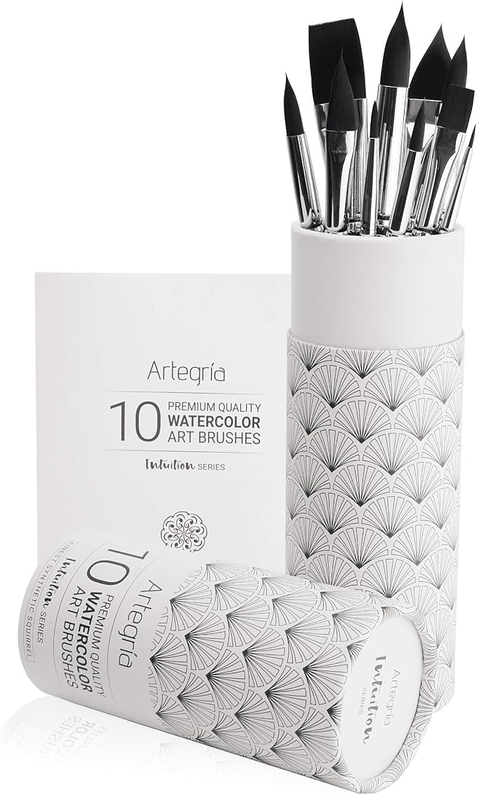ARTEGRIA Watercolor Brush Set, 10 Professional Soft Synthetic Squirrel Paint - Image 9