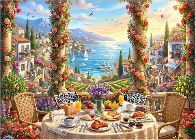 Mediterranean Morning Puzzles for Adults 1000 Pieces, Challenging Jigsaw by FLYHOUR