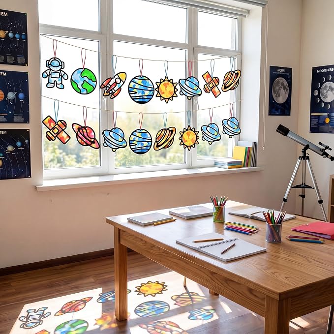 Renbuzhu 48PCS Solar System Space Paper Suncatchers DIY Project Kits, Back to - Image 3