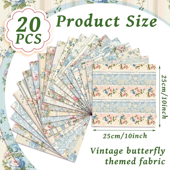 HunnmingRe 20 Pcs 10''x10'' Spring Floral Quilting Fabric Square Watercolor - Image 2