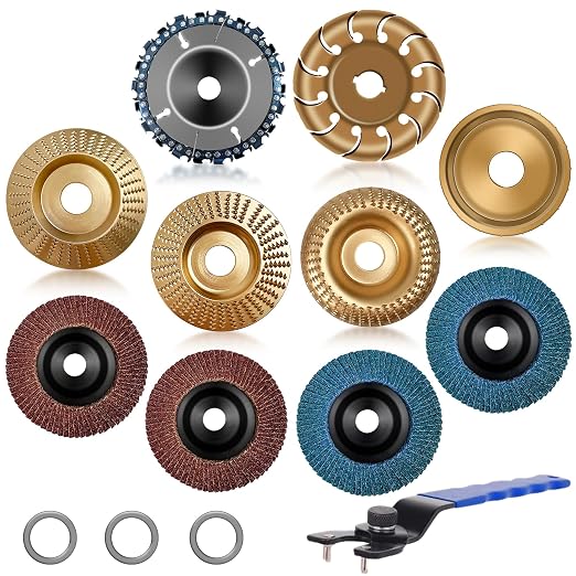 11PCS Wood Carving Disc Set for 4" or 4 1/2" Angle Grinder, Stump Tool Grinding by Konvixon